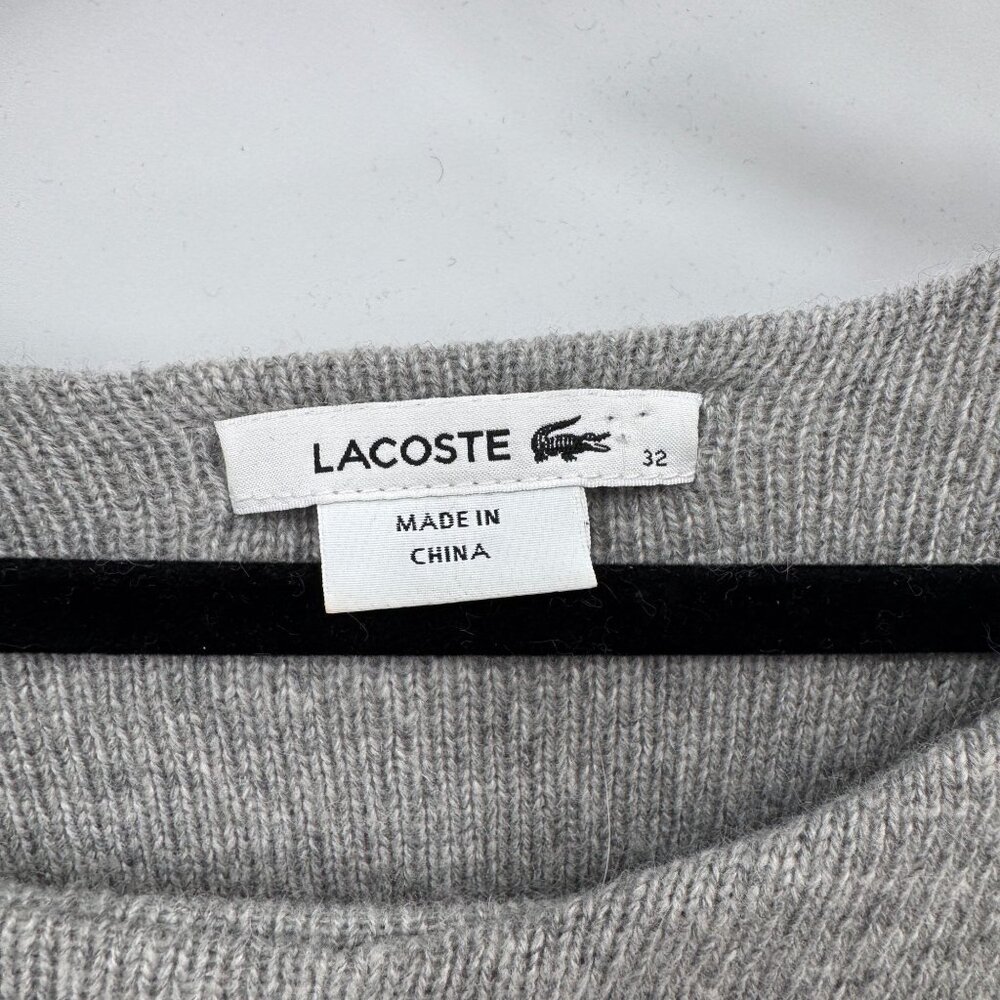 Lacoste Ribbed Sweater‎ Womens 32 Gray Wool Viscose Blend Side Slits - Picture 4 of 7